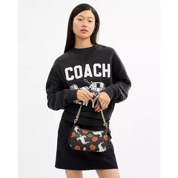 NWT Coach Teri Shoulder Bag In Signature Canvas Pumpkin Halloween 🎃Print CCE71 - Picture 15 of 16